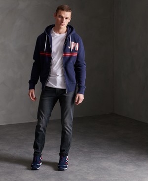 Superdry Japan Shadow Brushed Cipzár Férfi Kapucnis Pulóver Sötétkék | OAJNL5182